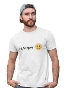Written Happy Text with Emoji T-shirt (White) - Clothes for Emoji Lovers -Foremost Gifting Material for Your Friends and Close Ones
