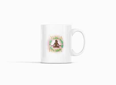 Yoga Home Text In Yellow - Printed Coffee Mugs For Yoga Lovers