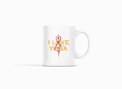 I Love Yoga Text in Yellow - Printed Coffee Mugs For Yoga Lovers