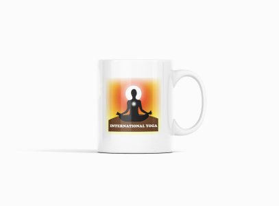 International Yoga Text In White - Printed Coffee Mugs For Yoga Lovers