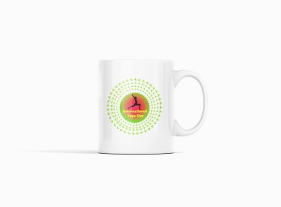 International Yoga Day Text In Yellow - Printed Coffee Mugs For Yoga Lovers