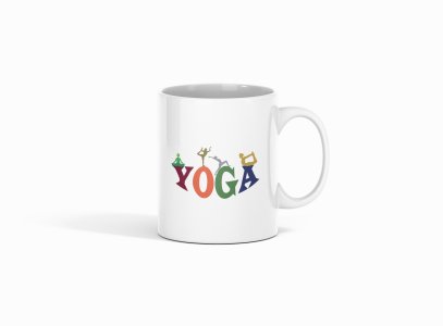 Yoga Text In Colourfull - Printed Coffee Mugs For Yoga Lovers