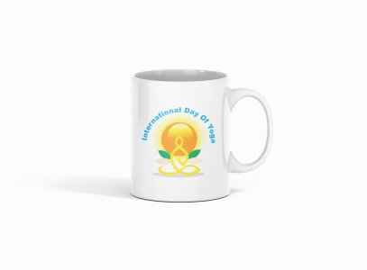 International Yoga Day Text In Sky Blue - Printed Coffee Mugs For Yoga Lovers