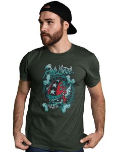 Ride Loose, (BG Blue) Green Round Neck Cotton Half Sleeved T-Shirt with Printed Graphics