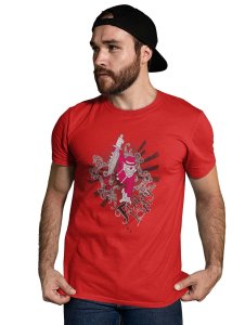 The Royal Eagle Red Round Neck Cotton Half Sleeved T-Shirt with Printed Graphics