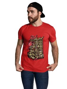 Rock Accident Red Round Neck Cotton Half Sleeved T-Shirt with Printed Graphics