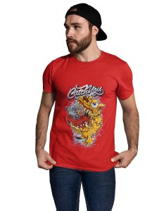 Hungry Dog Red Round Neck Cotton Half Sleeved T-Shirt with Printed Graphics