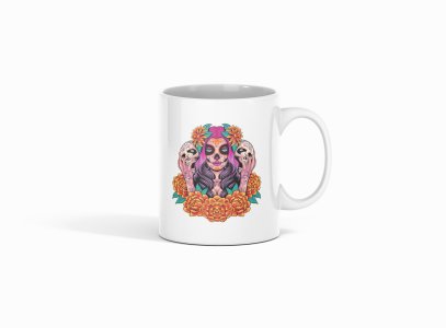 Sugar skull - animation themed printed ceramic white coffee and tea mugs/ cups for animation lovers