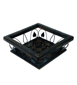 Wooden and wrought iron square shape fruit and vegetable basket/ vassels/ tokri for kitchen, dining tables and center tables