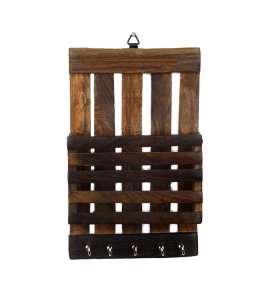 Barriers based wooden hanging keystand / key rack for walls of your home and offices (5 hooks)