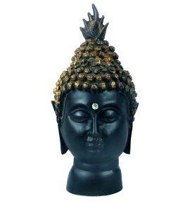 Buddha head polyster resin black shining showpiece with golden top for home and office decor (Fire back of head)