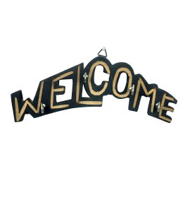Welcome text wooden hanging keystand / key rack for walls of your home and offices (black)