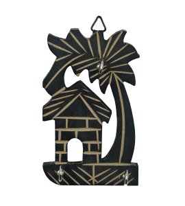House and tree ,tree bended left wooden hanging keystand / key rack for walls of your home and offices (black)