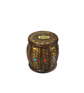 Barrel handcrafted Moti dhollak shaped money bank/ coin storage box/ gullak with coin slot for kids (Brown)