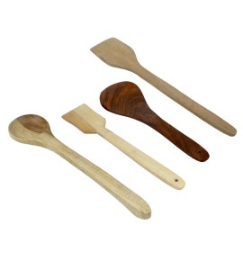 Long wooden non-sticky combo set of fancy spatulas/ compact flippers ladles, paltha, kalchul for kitchens (Set of 4)