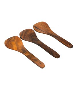 Wooden non-sticky rice serving long ladle /spatula for kitchen (Set of 3)