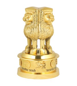 Brass metal Ashoka Stambh /satyamev jayate national emblem /pillar with four lions for home and office decor
