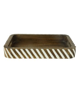 White striped wooden rectangular serving tray /platter / tea serving plate to serve tea or coffee