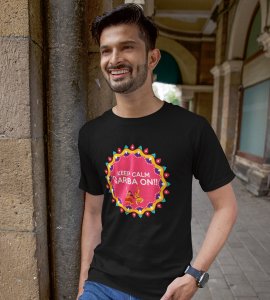 Keep calm, Garba on! printed unisex adults round neck cotton half-sleeve black tshirt specially for Navratri festival/ Durga puja