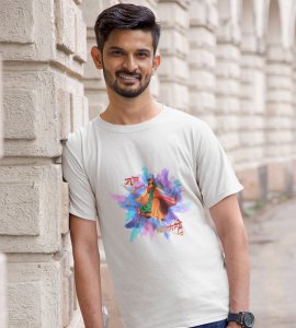 Shubh Navratri blasted colours printed unisex adults round neck cotton half-sleeve white tshirt specially for Navratri festival/ Durga puja