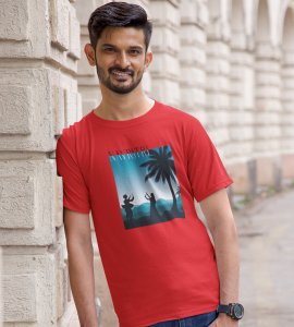 Blue rectangular box scenery printed unisex adults round neck cotton half-sleeve red tshirt specially for Navratri festival/ Durga puja
