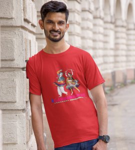 Garba Nights printed unisex adults round neck cotton half-sleeve red tshirt specially for Navratri festival/ Durga puja