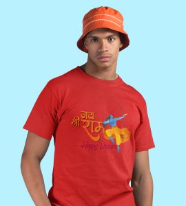 Jai Shree Ram printed unisex adults round neck cotton half-sleeve red tshirt specially for Navratri festival/ Durga puja