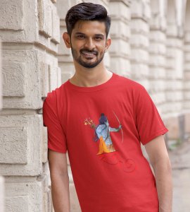 Lord Ram printed unisex adults round neck cotton half-sleeve red tshirt specially for Navratri festival/ Durga puja