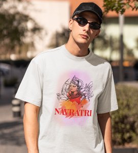 Durga maa (BG violet) printed unisex adults round neck cotton half-sleeve white tshirt specially for Navratri festival/ Durga puja