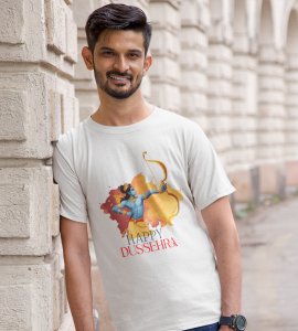 Happy Dussehra printed unisex adults round neck cotton half-sleeve white tshirt specially for Navratri festival/ Durga puja