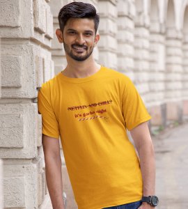 It's garba night printed unisex adults round neck cotton half-sleeve yellow tshirt specially for Navratri festival/ Durga puja
