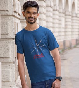 Circle based dandiyas together printed unisex adults round neck cotton half-sleeve blue tshirt specially for Navratri festival/ Durga puja