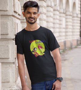 Let's garba (BG green) printed unisex adults round neck cotton half-sleeve black tshirt specially for Navratri festival/ Durga puja