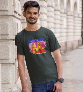Dandiya Rass printed unisex adults round neck cotton half-sleeve green tshirt specially for Navratri festival/ Durga puja
