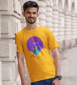 Garba vibes printed unisex adults round neck cotton half-sleeve yellow tshirt specially for Navratri festival/ Durga puja