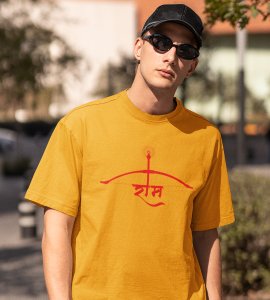 Crossbow printed unisex adults round neck cotton half-sleeve yellow tshirt specially for Navratri festival/ Durga puja