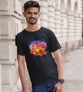 Dandiya rass printed unisex adults round neck cotton half-sleeve black tshirt specially for Navratri festival/ Durga puja