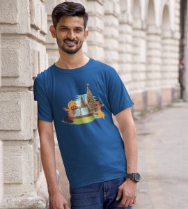 Ram and ravan animation printed unisex adults round neck cotton half-sleeve blue tshirt specially for Navratri festival/ Durga puja