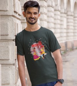 Navratri printed unisex adults round neck cotton half-sleeve green tshirt specially for Navratri festival/ Durga puja