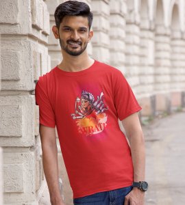 Navratri (weapons) printed unisex adults round neck cotton half-sleeve red tshirt specially for Navratri festival/ Durga puja