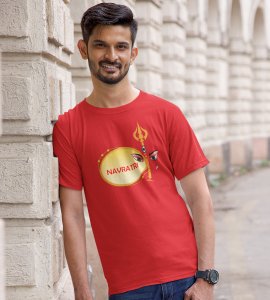 Nvrtri (Dhak an trishul) printed unisex adults round neck cotton half-sleeve red tshirt specially for Navratri festival/ Durga puja
