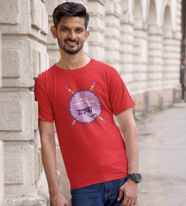 Garba (Dandiyas) Jai mata di (Trishul) printed unisex adults round neck cotton half-sleeve red tshirt specially for Navratri festival/ Durga puja