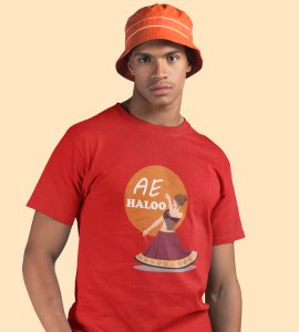 Ae Haloo printed unisex adults round neck cotton half-sleeve red tshirt specially for Navratri festival/ Durga puja