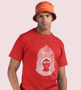 Durga maa potrait printed unisex adults round neck cotton half-sleeve red tshirt specially for Navratri festival/ Durga puja