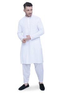 Classic White Chikankari Men's Kurta Set in High-Quality Fabric