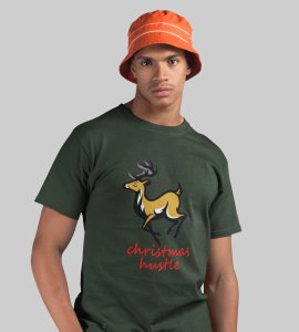 Hustling Reindeer : Funny & Cute Printed T-shirt (Green) Perfect Gift For Secret Santa