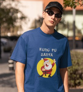 Kung Fu Santa: Perfect T-shirt For Secret Santa(Blue) Best Gift For Boys Girls