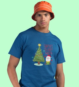 Santa's Secret Santa: Elegantly Printed T-shirt (Blue) Perfect Gift For Secret Santa
