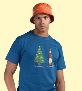 Christmas Cheer Later Chilled Beer: Humorously Printed T-shirt (Blue) Perfect Gift For Secret Santa
