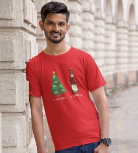 Christmas Cheer Later Chilled Beer: Humorously Printed T-shirt (Red) Perfect Gift For Secret Santa